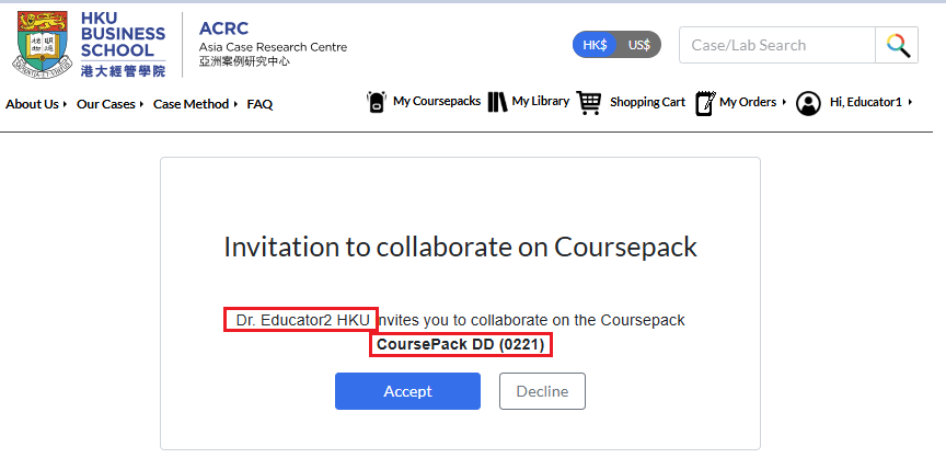 dialogue box of collaborator invitation